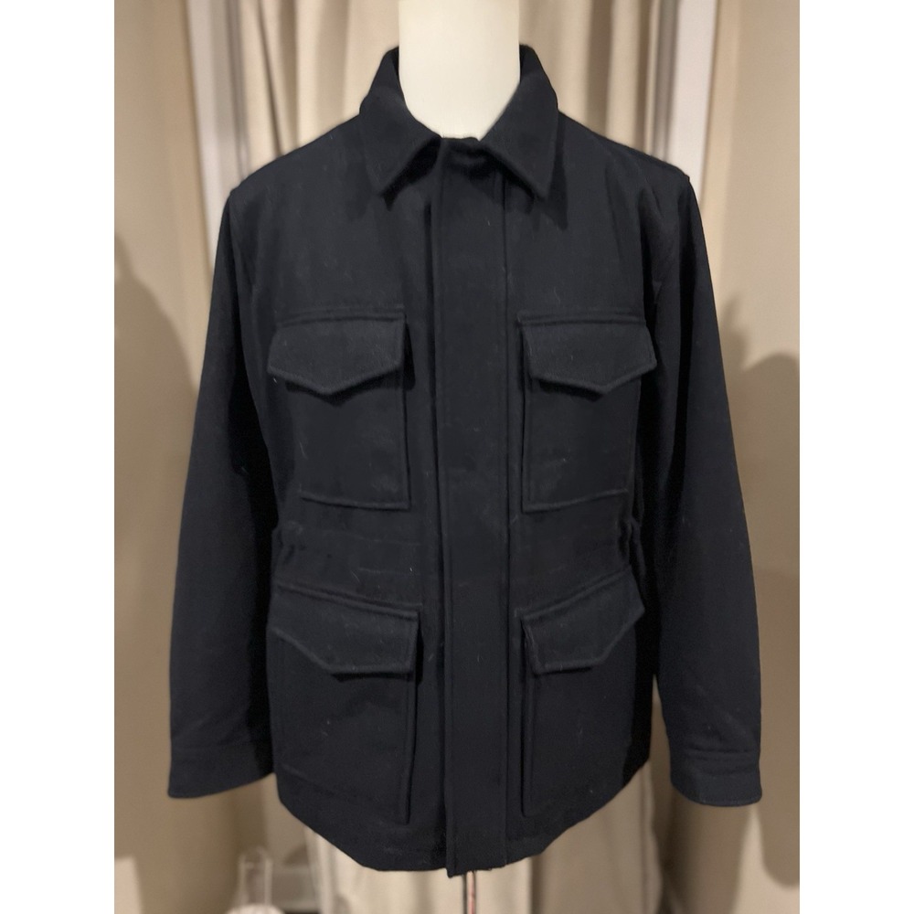 Frank And Oak Men's Wool Polyester Blend Cargo Pea Coat Black Large Canadian